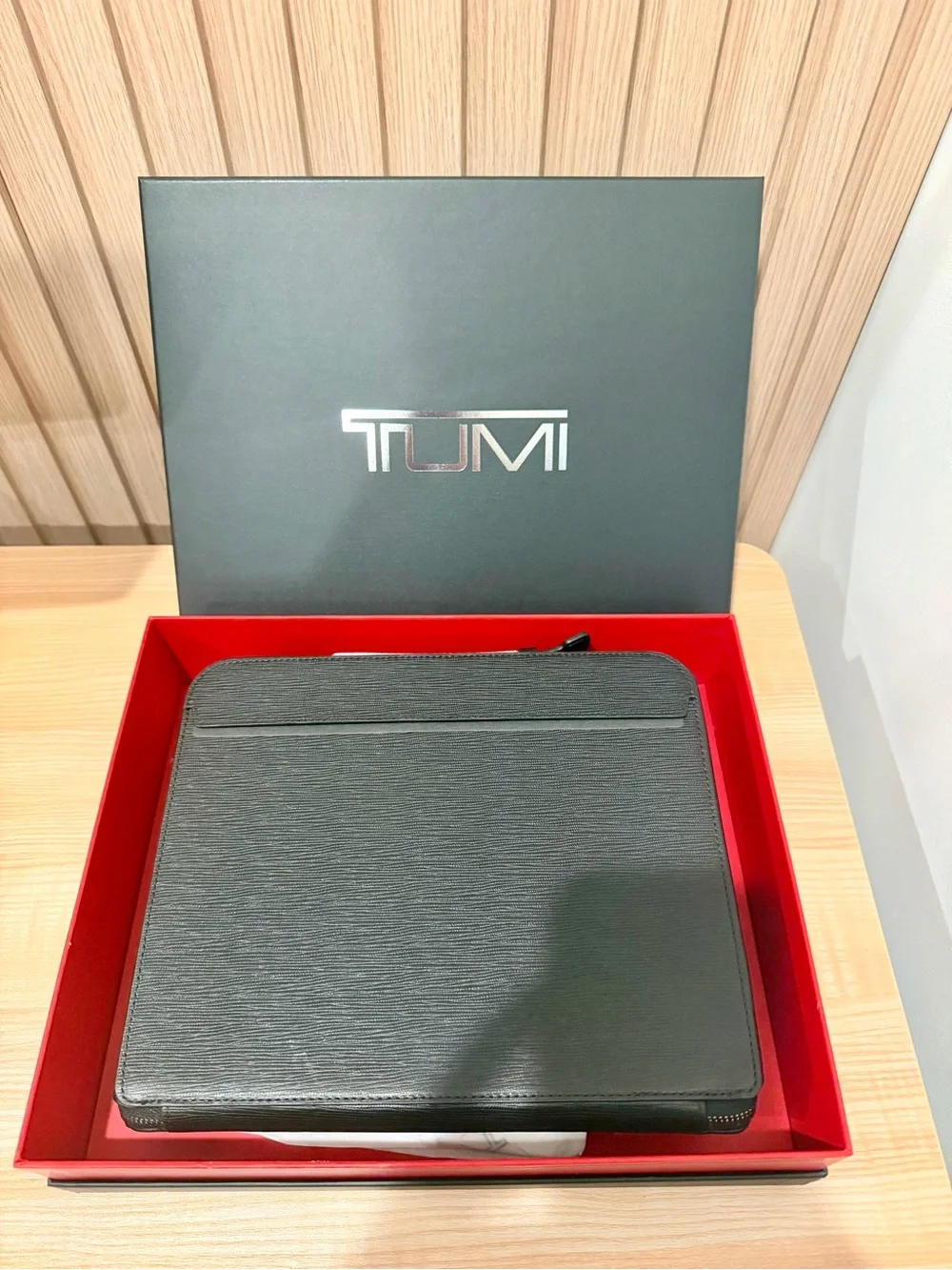 Tumi Black Embossed Leather Travel Accessories Case